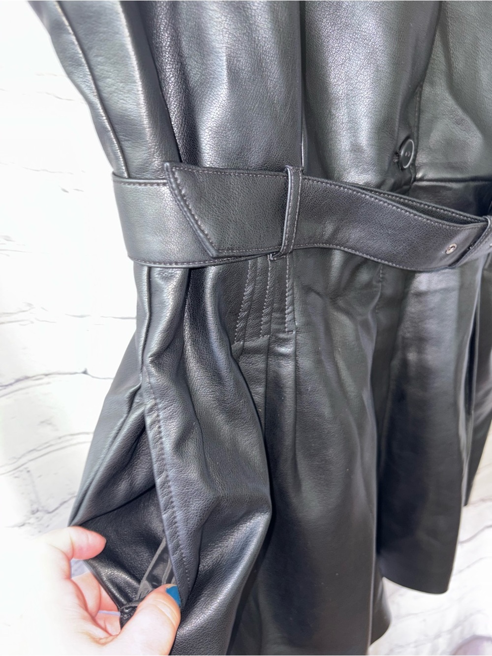 Anthropologie Black Faux Leather Blazer Romper Sleeveless Belt Pockets NWT $178 - Picture 6 of 16